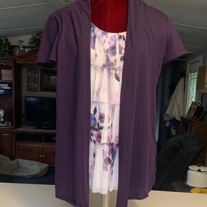 PerSeption Concept Purple and White Ruffled Blouse w/Cardigan